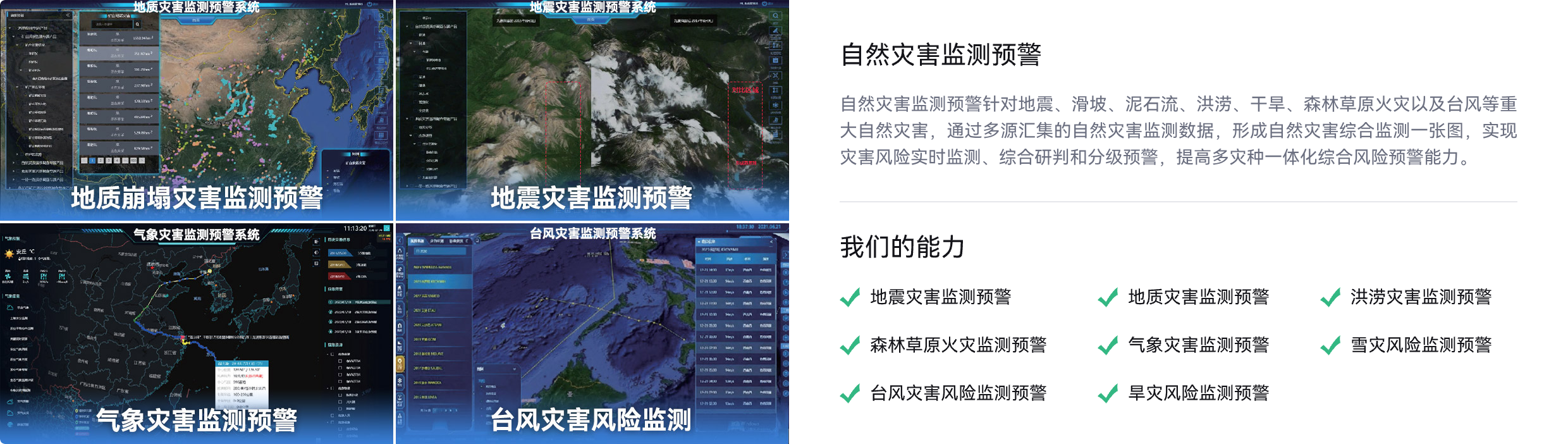 自然灾害监测预警;自然灾害监测数据;自然灾害综合监测一张图;灾害风险实时监测;灾害分级预警;多灾种一体化综合风险预警